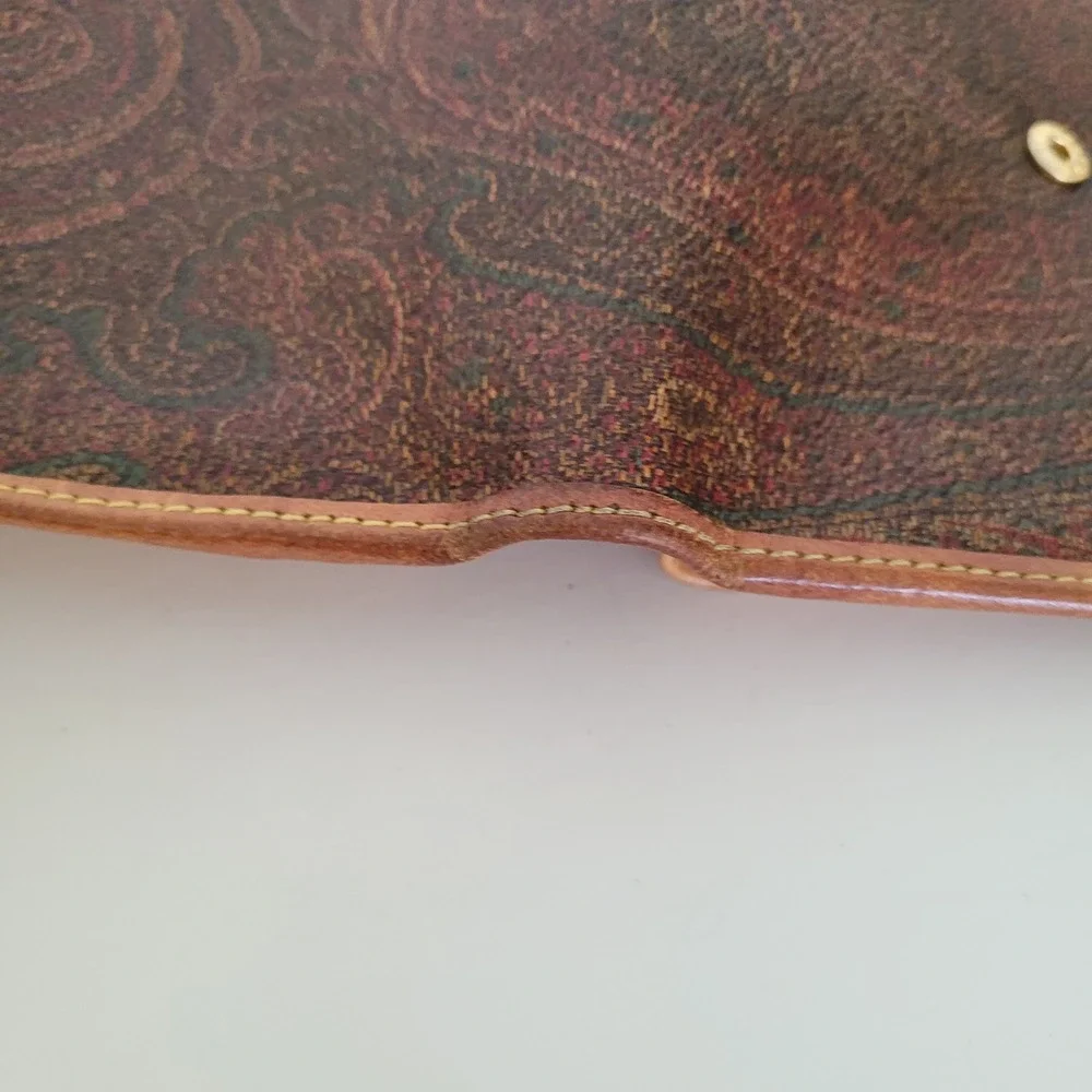 Etro Milano Paisley Trifold Wallet Leather Interior Multicolor Tan Vintage